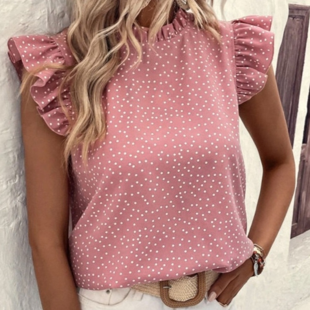 Ruffled Pink Cap Sleeve Blouse